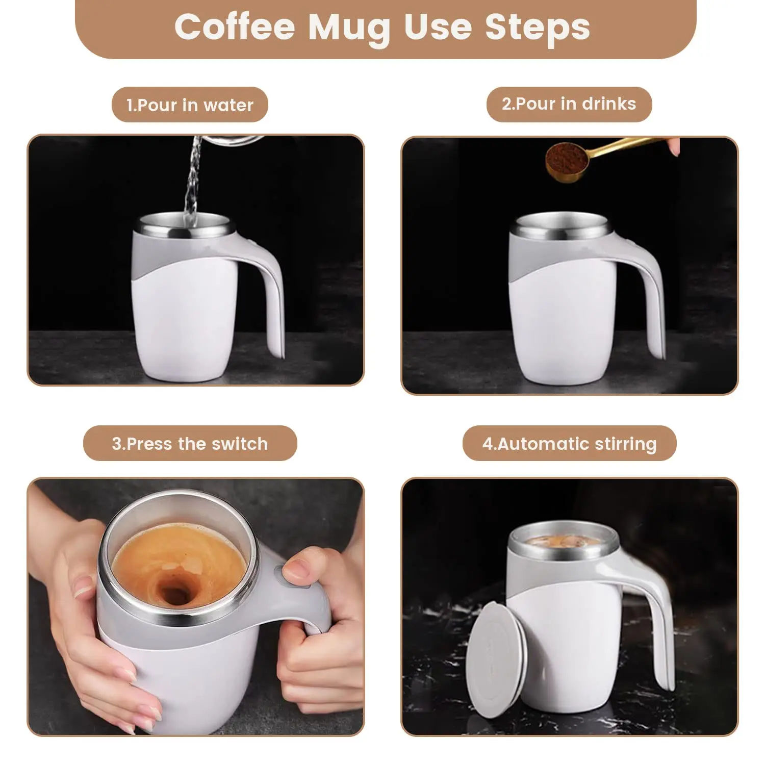 Self Stirring Coffee Mug,Automatic Magnetic,Rechargeable 380ml For ...