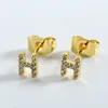 h-english letter stud earrings