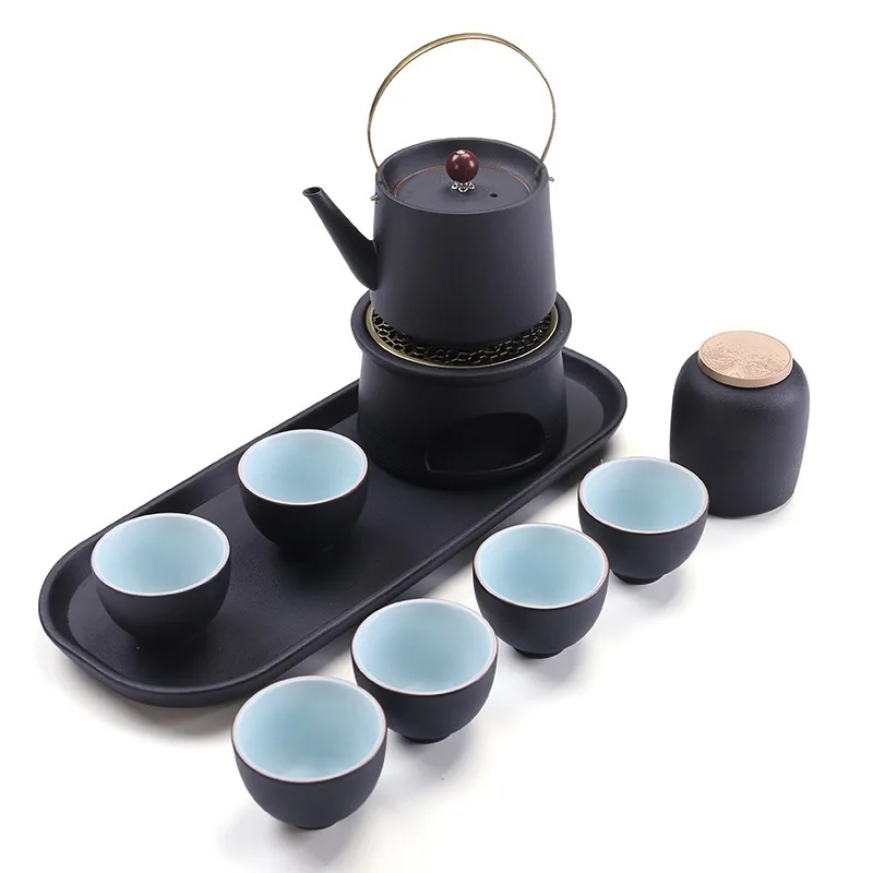 Zwarte keramische theeset met theepot en volledige accessoires voor thuis- en zakelijk gebruik