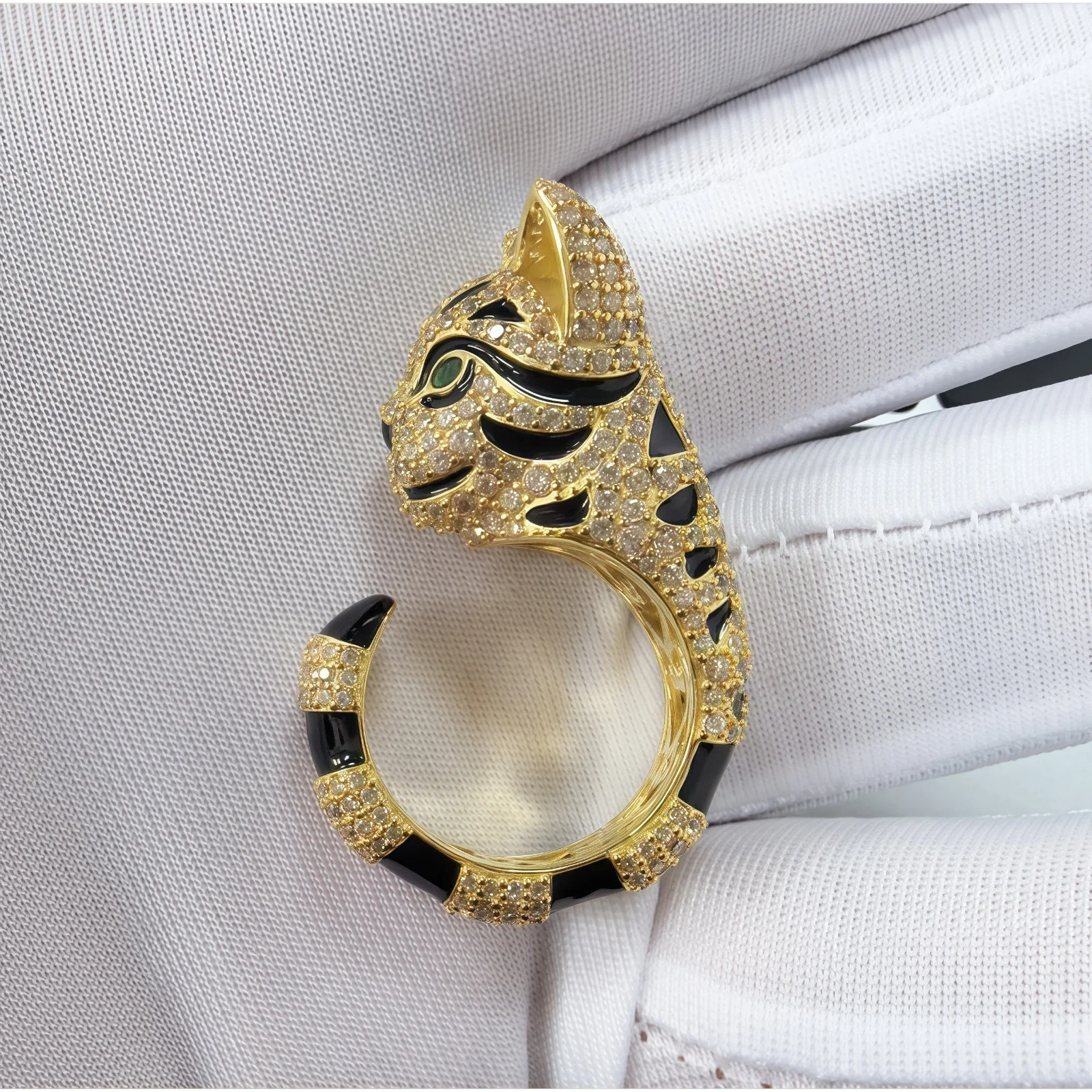 MUSHAN Jewelry Factory Designer Gemstones Jewelry 925 Sterling Silver Rings for Woman 18k Gold Plating Leopard Fuzzy Cat Ring