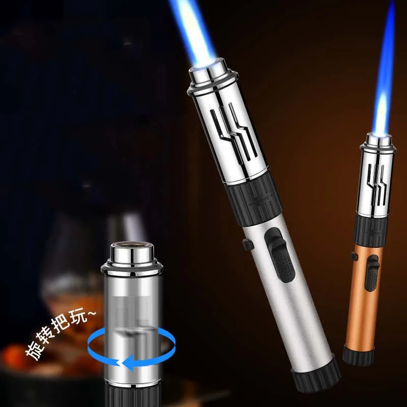 Оптовая продажа сильная прямая сигарная зажигалка портативная Регулируемая металлическая с логотипом на заказ