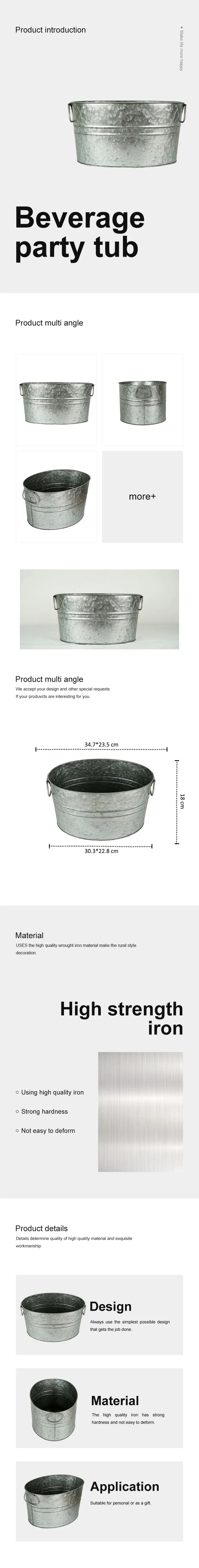 True Classic Oval Ice Bucket Galvanized Metal Drink Cooler Beverage Tub Chill Wine & Beer for party