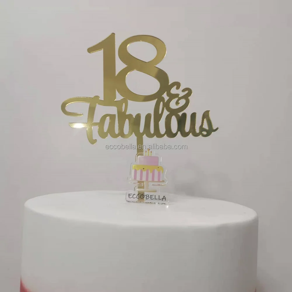 50th Birthday Anniversary Cake Top Acrylic gold Sparkle Topper 4" 
