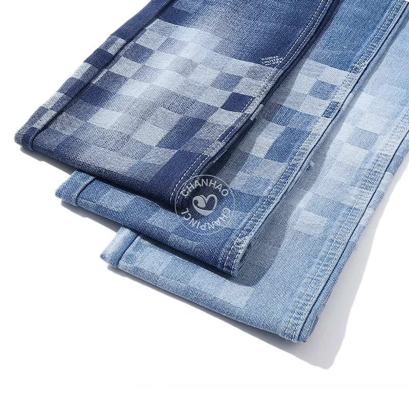 Gradient Grid Bottom of Towel Blue 80% Cotton Jacquard Denim Fabric for Jeans 10.5Oz High Quality Denim Fabric Wholesale