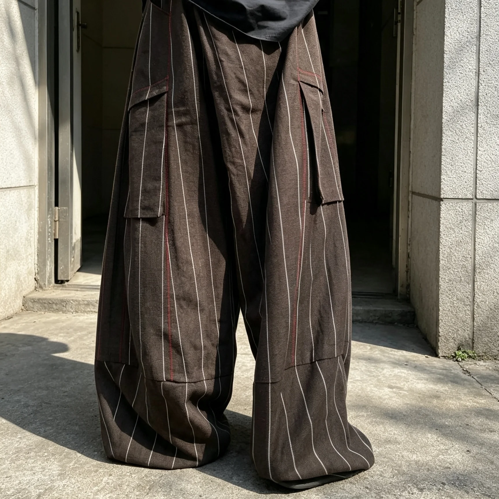 OEM Custom Streetwear Sweatpants Vintage Straight 100% Nylon Loose Fit Pleated High Waist Drawstring Closure Casual Trouser Men gallery 4