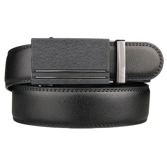 Multi Design Auto Lock Buckle Genuine Leather Ratchet Belt Black