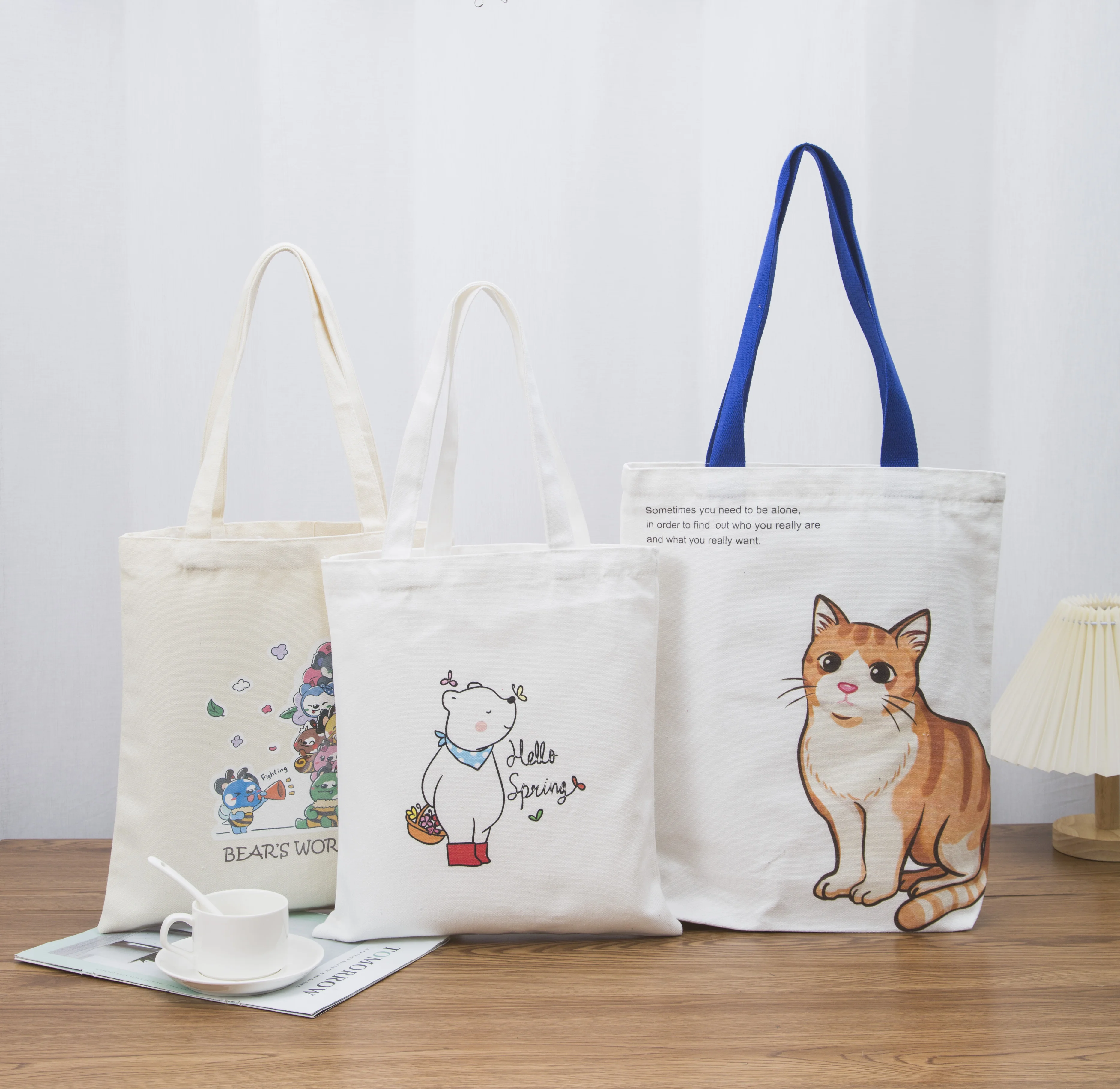 Custom Logo Reusable Shopping Canvas Tote Bag Plain Design Women Cotton ...