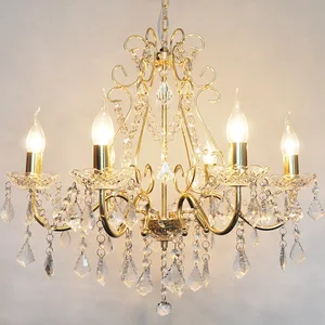 Classic Candle Hanging Modern Lamp Luxury Acrylic Pendant  Light Living Room Wedding Drops Bedroom Gold Crystal Chandelier Light