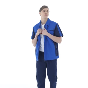 Unisex Breathable Cotton Work Clothing Sets Short Sleeve Factory Labor Engineering Work Wear Jacket and Pants