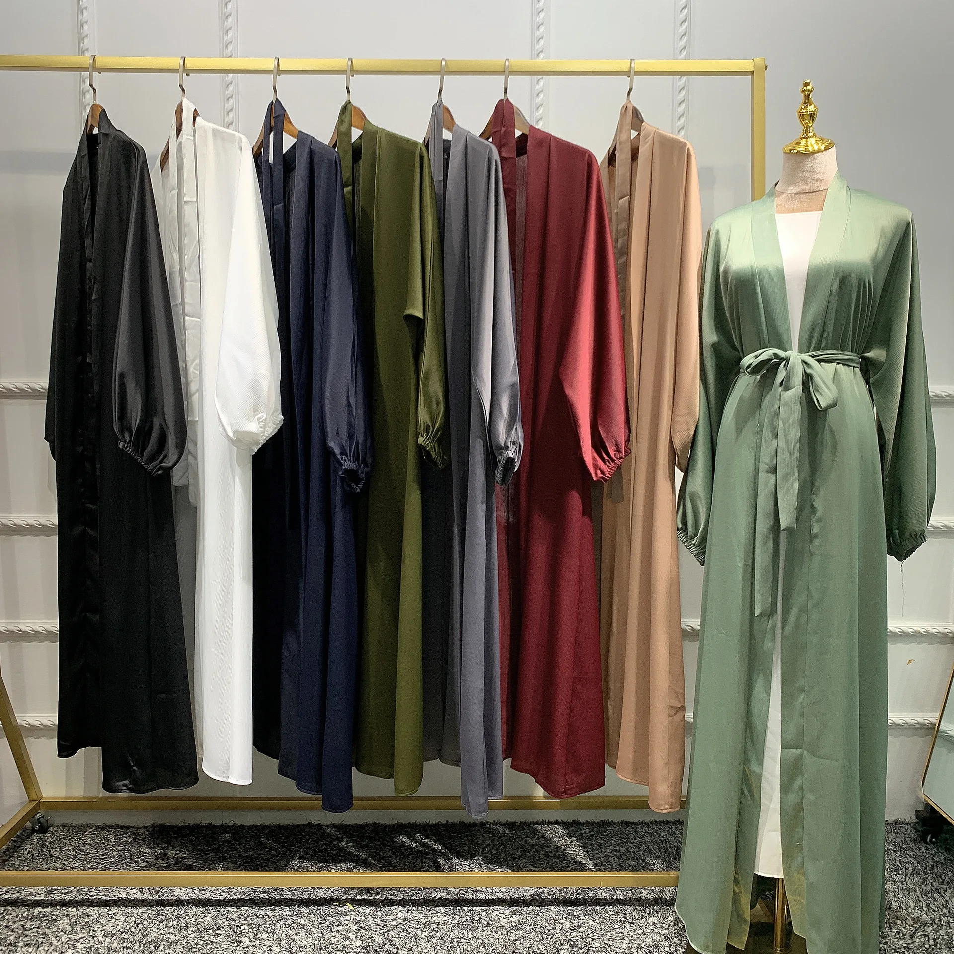 Simple Middle East Turkey Solid Color Plus Size Satin Robe Dubai Abaya Coat Turkey Abaya Kimono main image 1