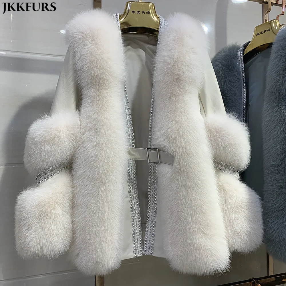 2021 Real Fox Fur Coat Winter Women Coat Genuine Sheepskin Leather ...