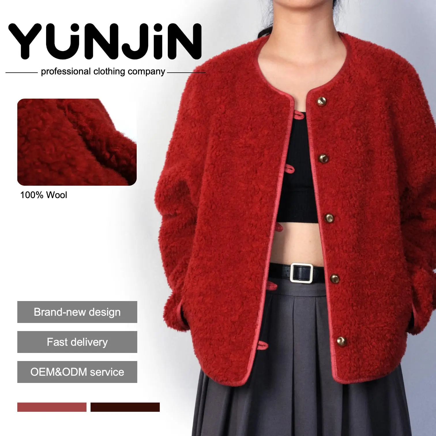 YUNJIN Women's Lamb Wool Short Red Jacket -
