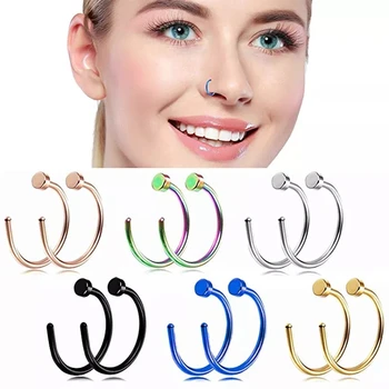 Customizable Nose Ring 316L Stainless Steel Hoop CC Nose Septum Clip on Geometric Body Piercing Jewellery for Men and Women