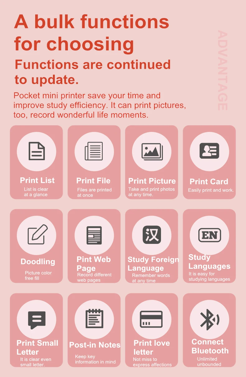 Portable Notes Printer 55mm Mini Pocket BT Thermal Photo Image Printer Compatible With All Smartphone