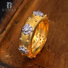 ICEBELA Fine Jewelry Women Vintage 925 Sterling sliver 18K gold plated Handmade Brushed Luxury Chunky Zircon Rings For Girls