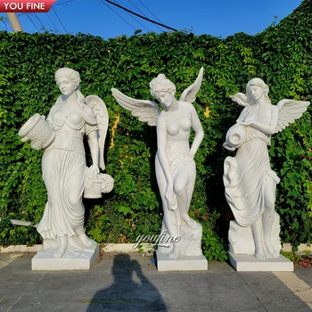 Garden Large Marble Stone Religious Statues Female Angel With Wings Sculpture