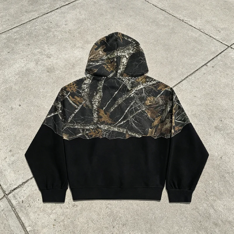 Men's Winter 100% Cotton Sweat Shirt Embroidered Cherry Blossom Zip - up Hoodie Streetwear Jacket OEM ODM Available gallery 2