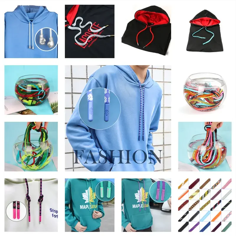 Custom Printed Drawcord Hoodie String Flat Drawstring 12mm Width Cotton Cord With Metal Tips