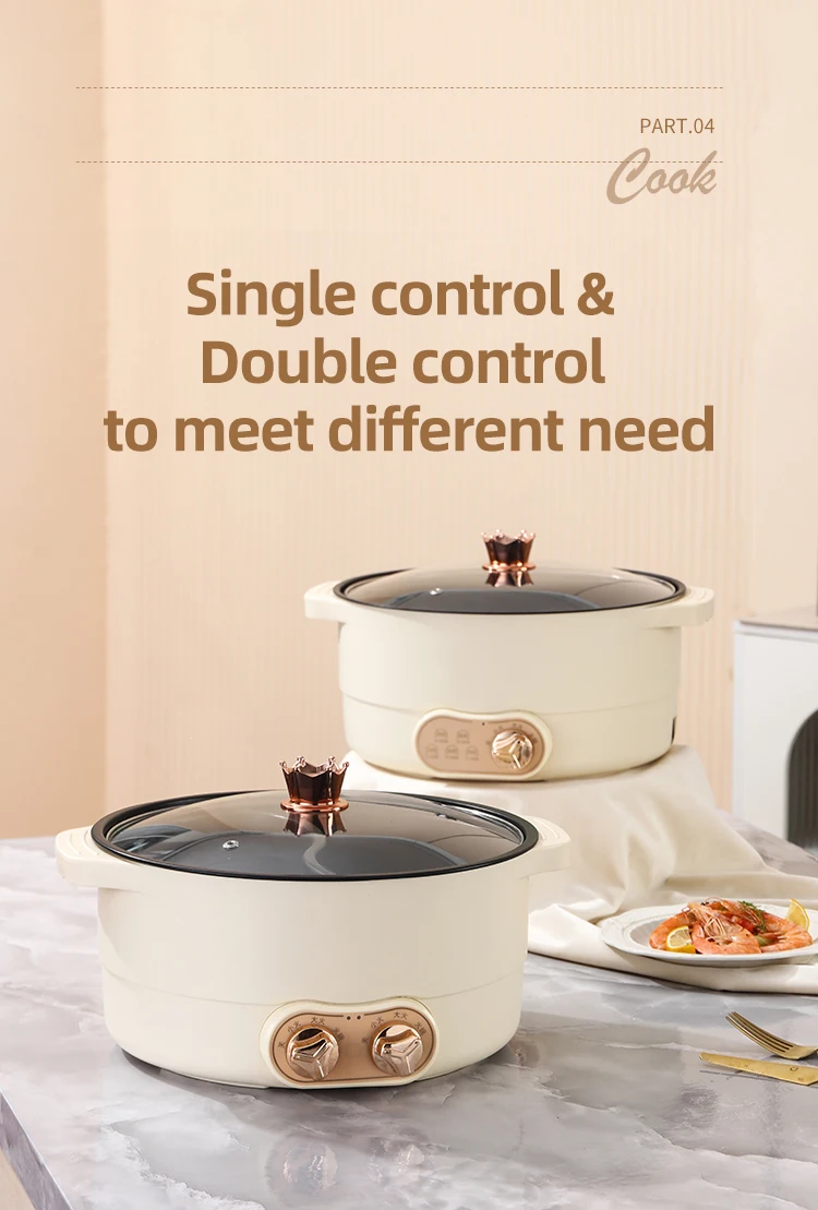 2024 New Design 2 Controller 220v 1600w Fast Working Pottery Crystal Inner Pot Kitchem 2 Compartment Electric Cooker Hot Pot