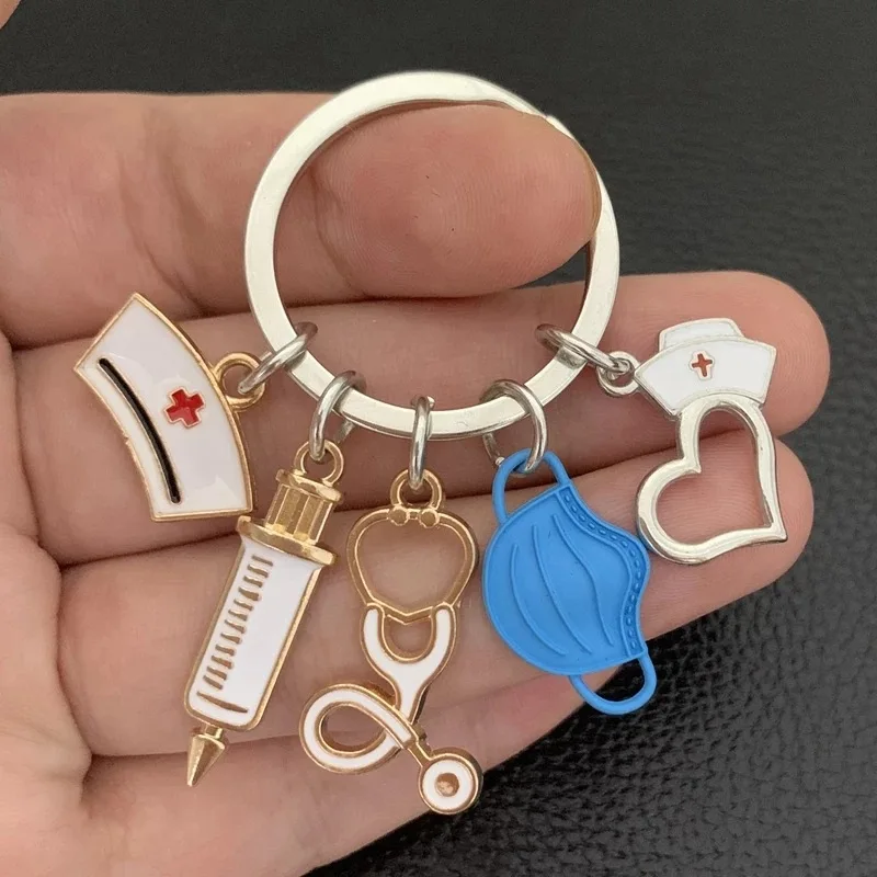 100 Models - Medical Alert Nurse Key Ring Ambulance Paramedic Gift for Doctor Cap Stethoscope Pendant Bag Accessories Key Chain