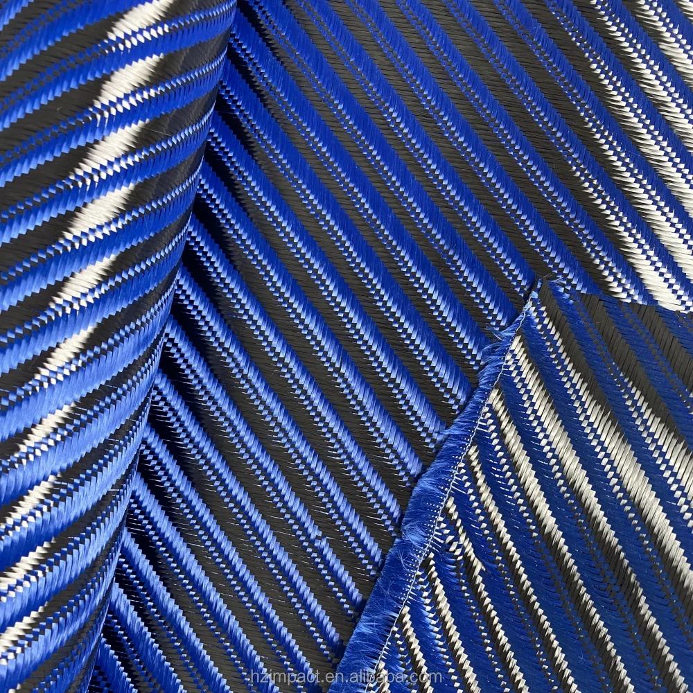 3K 240g Blue Carbon Fiber Fabric Big Twill for Kevlar Hybrid Waterproof Aramid Mixed Weaving Cloth for Cars and Accessories