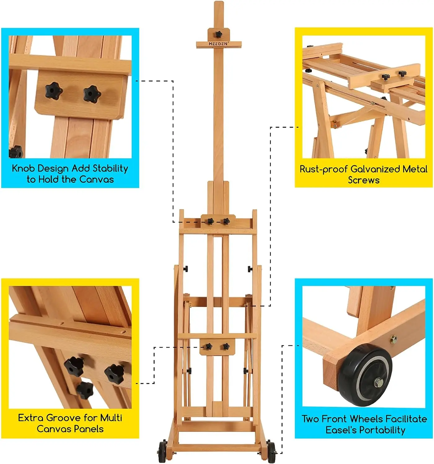 MEEDEN Versatile Studio Adjustable Beech Wood H Frame Easel Stand