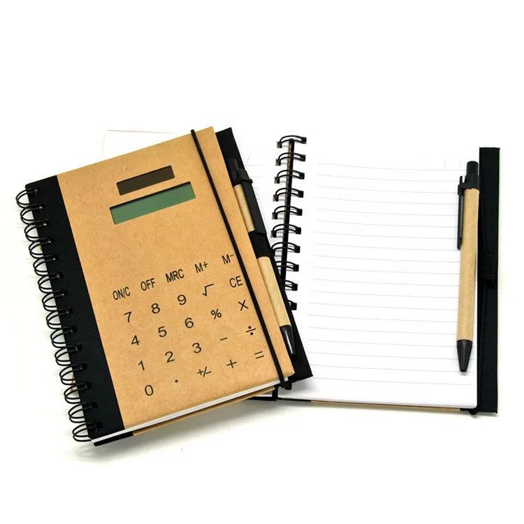 Electronic Notebook with Calculator Pen Promotional Gift Customized Private Label logo 8 Digit Solar Power Notepad Calculator