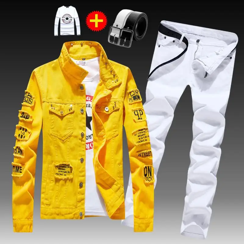 Spring and autumn men's Korean version of denim outer suit casual collocation handsome trendy jacket top clothes