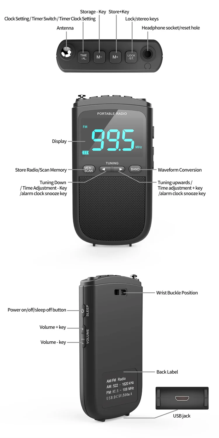 High Quality Portable Mini Am Fm Pocket Radio Player Weather Warning