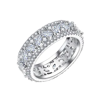 Women's Fine Sterling Silver Ring with Oval Cut Zircon Diamonds for Wedding Party Anniversary Jewelry