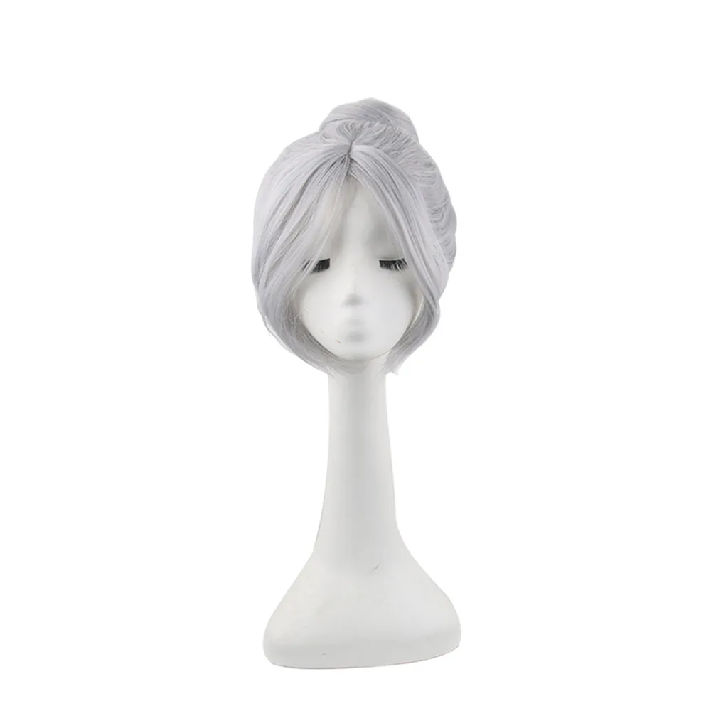 Anime Character Cosplay Wig Short Grey Bun Synthetic Hair Wigs for