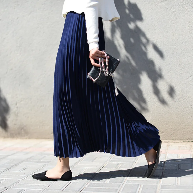High Quality Stylish Plus Size Polyester Burgundy Casual Long Mixi Pleated Skirt for Women Ladies for Summer