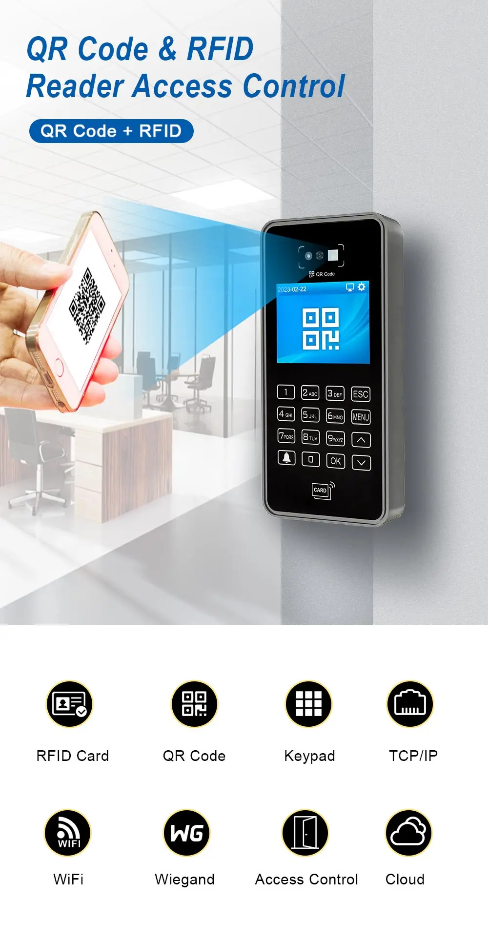 Free Cloud Rj45 Rfid Reader Qr Code Access Control With Tcp/ip Wiegand ...