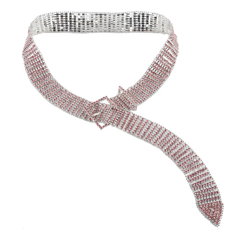 High Quality Inner Width 40mm Customized Fashion Fancy Luxury Rhinestone Diamond Crystal Chain Belt