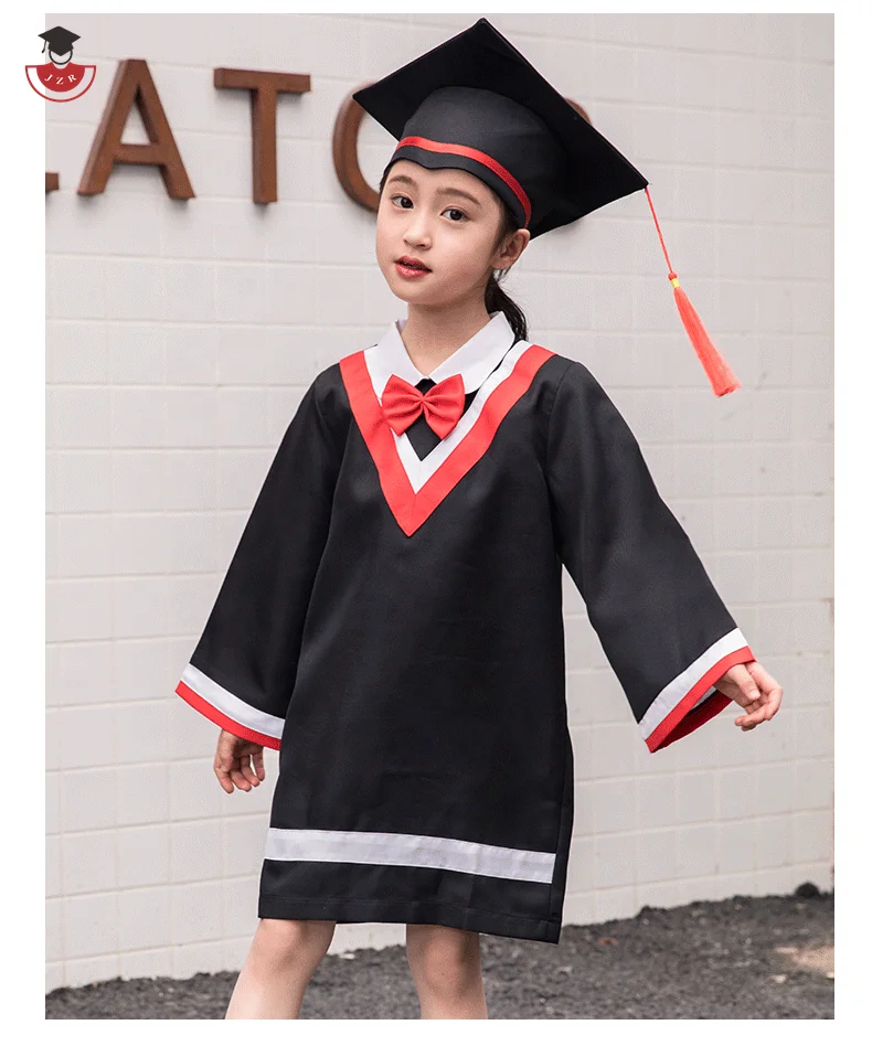 Black Wholesale Kindergarten Children Doctoral Uniform Graduation  Photography Costume Bachelor Children Graduation Gowns