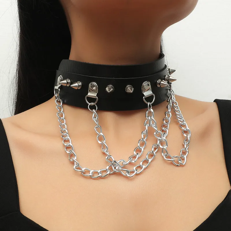 Women & Man Harajuku Punk Leather Bondage Chain Collar Sexy Gothic ...