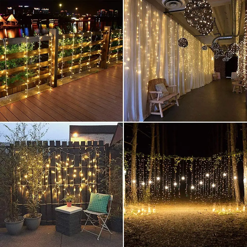 Twinkle Garland 3x3m 304LED 8 Modes Fairy Bedroom Wedding Decora Window Curtain String Lights Waterfall Lighting