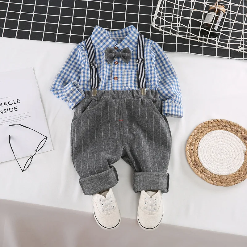 Boy Outfit Autumn Baby 2pcs, Boys Infant Plaid Clothes