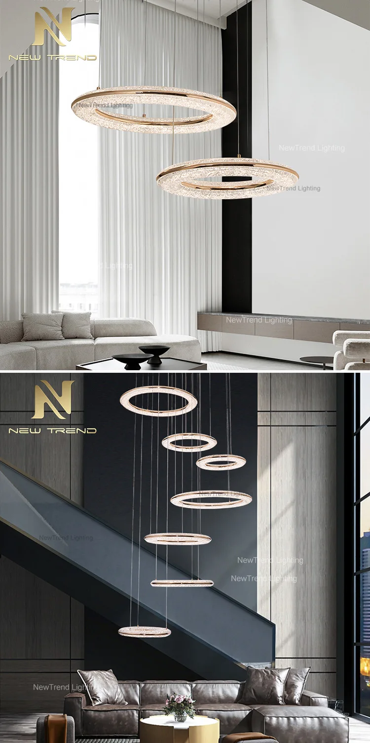 lc9880 indoor decoration round pendant light living dining room restaurant staircase home villa acrylic ceiling led ring chandelier-6