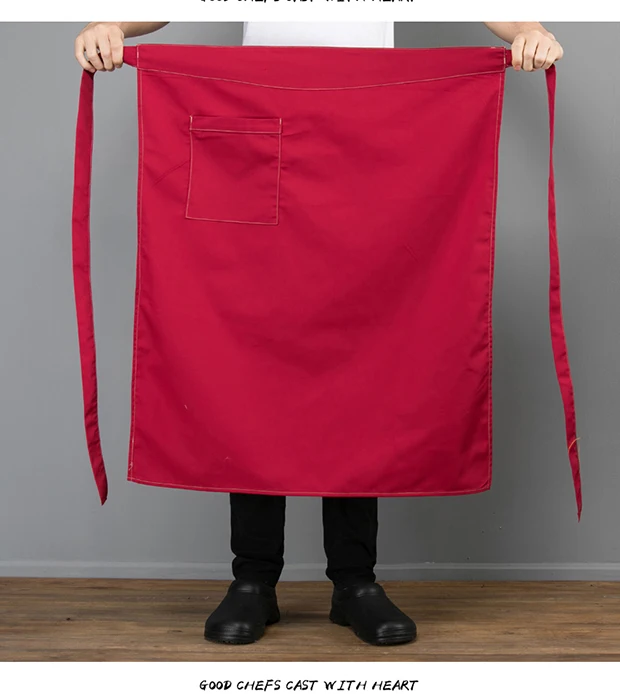 Chef's Half-Length Polyester Apron Black with Printing Durable for Male and Female Waiters Catering & Hotel Extended Coverage