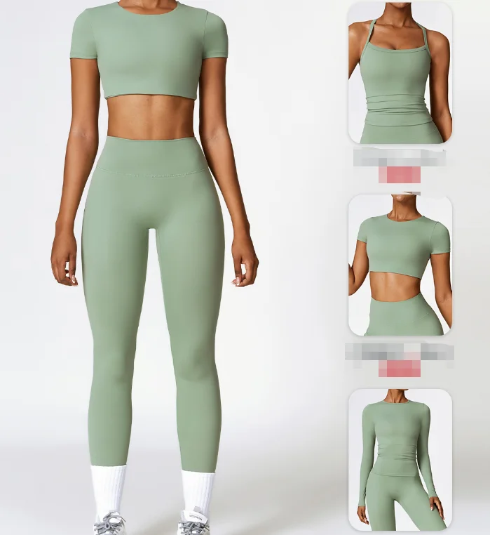 Factory Sportswear Seamless Women Long Sleeve Yoga 4 Pieces Set Sports ...