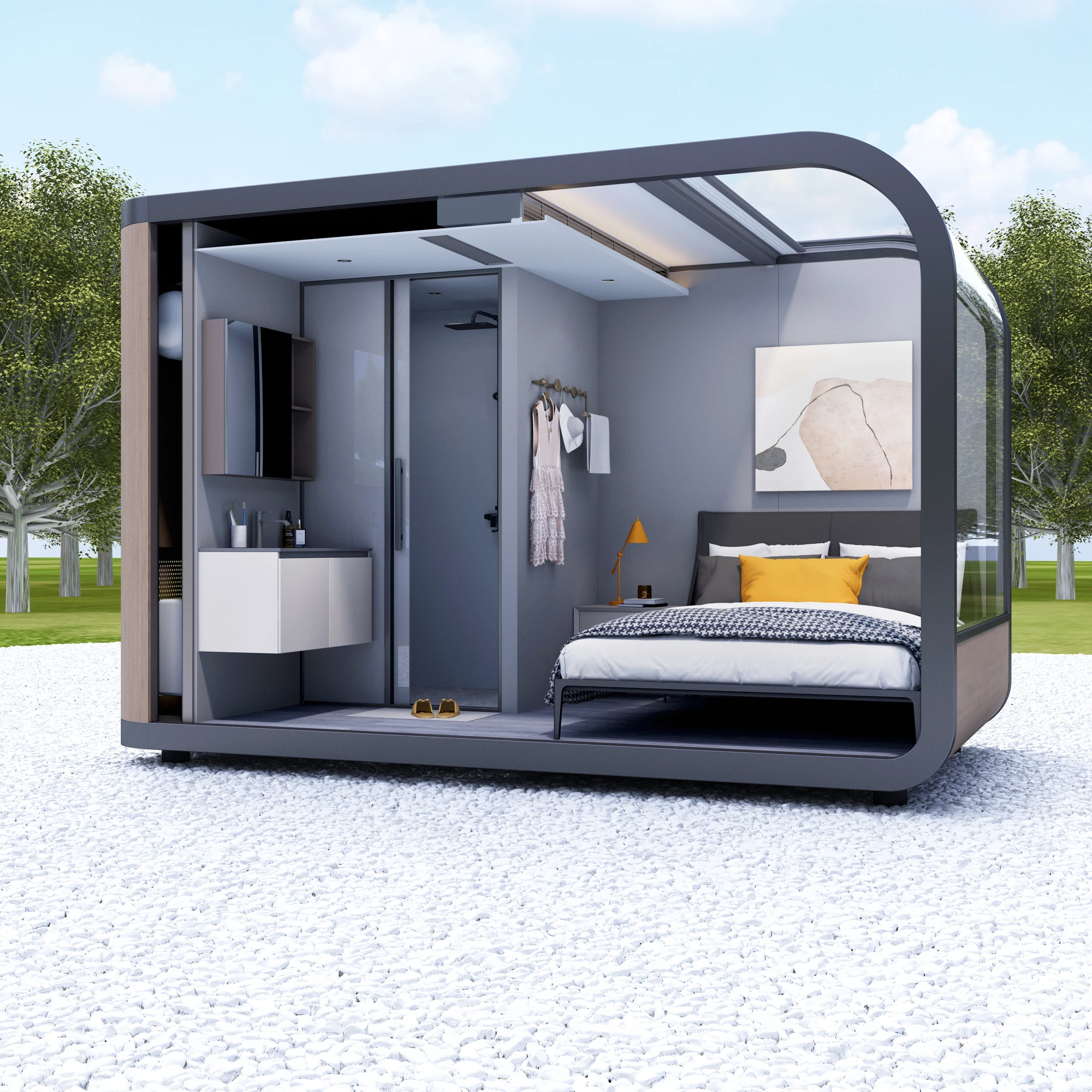 Customized Detachable Mini Space Capsule for Beach Tourism Areas Made of Sandwich Panel Steel Used in Office Buildings Houses