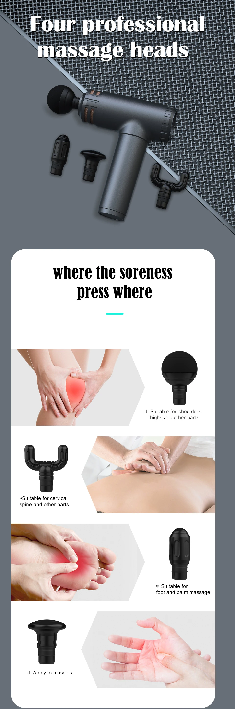Deep Tissue Handheld Electric Quite Fascial Massage Gun 10 Heads Mini Muscle Relax Electric Massager for Different Muscle