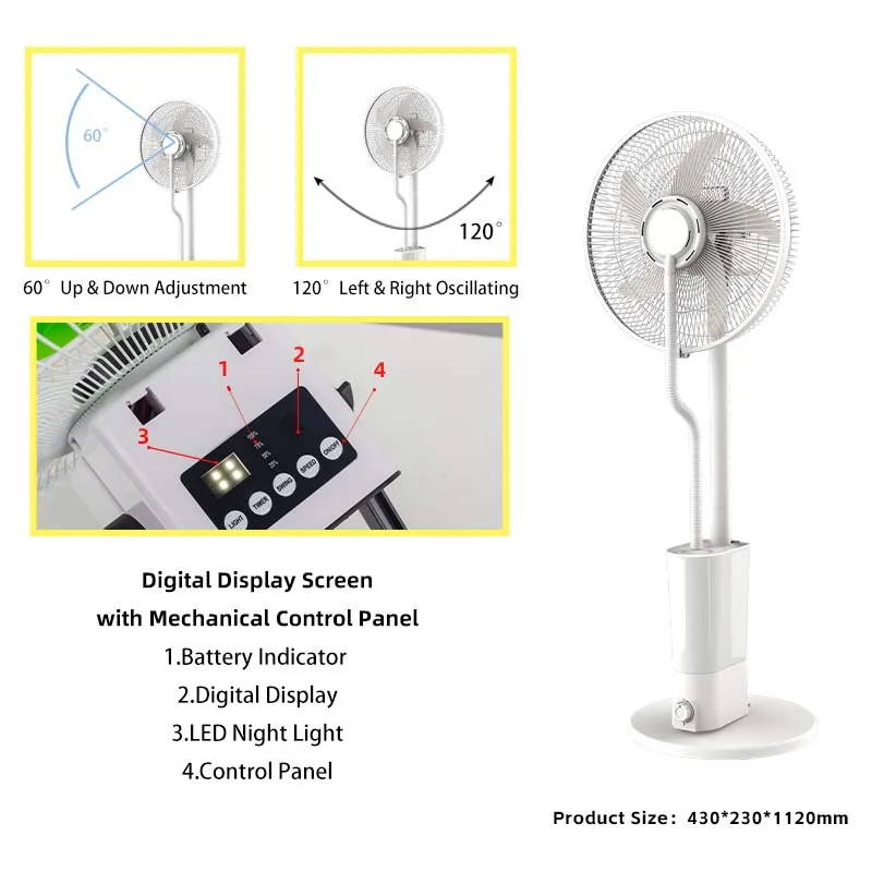 New Arrival 2 in 1 Rechargeable Solar Standing  Water Mist Fan with Remote Humidifier Use