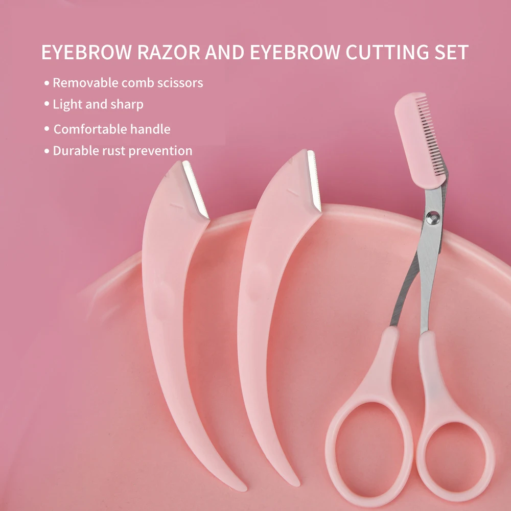 Высокое качество лезвия из нержавеющей стали бритвы бровей ножницы с гребнем Триммер Бритвы Набор
