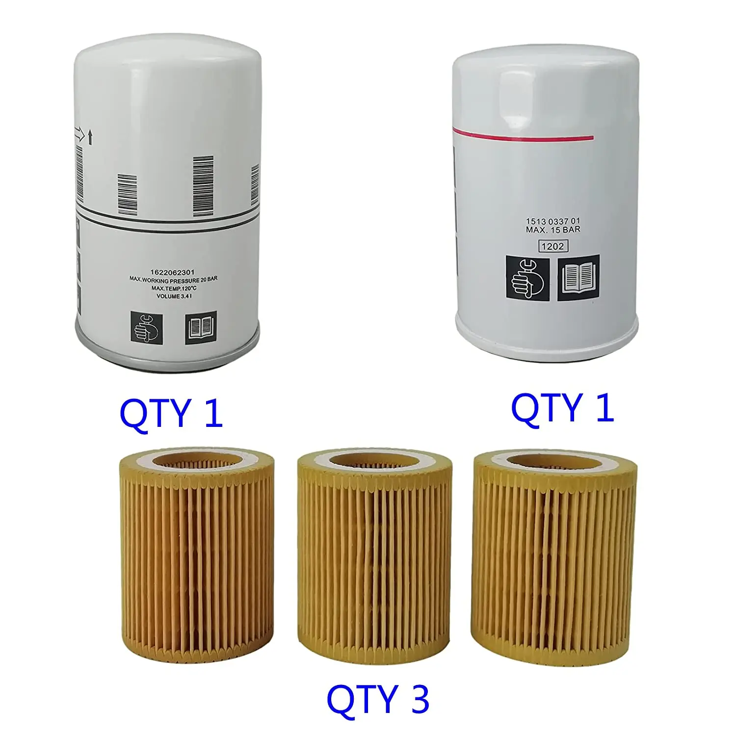 2901086501 Filter Kit Compatible with Atlas Copco Air Compressor Oil Separator 1622062301 Oil Filter 1513033701 Air Filter 16220