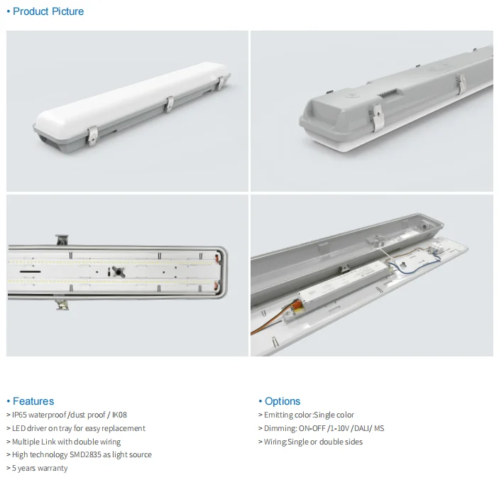 Dust Proof Light Fixture 40w 1500mm Tri Proof Fittings Led Vapor Tight