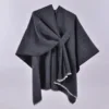 White beard strap shawl black gray - 130x150cm