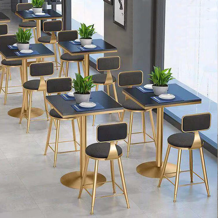 Commercial Furniture Brass Cafeteria Fast Food Bar Cafe Restaurant Table  And Chairs - Buy Table And Chairs For Restaurant And Bars,Cafeteria Fast  Food Cafe High Table And Chairs,Modern Black Golden Metal Furniture