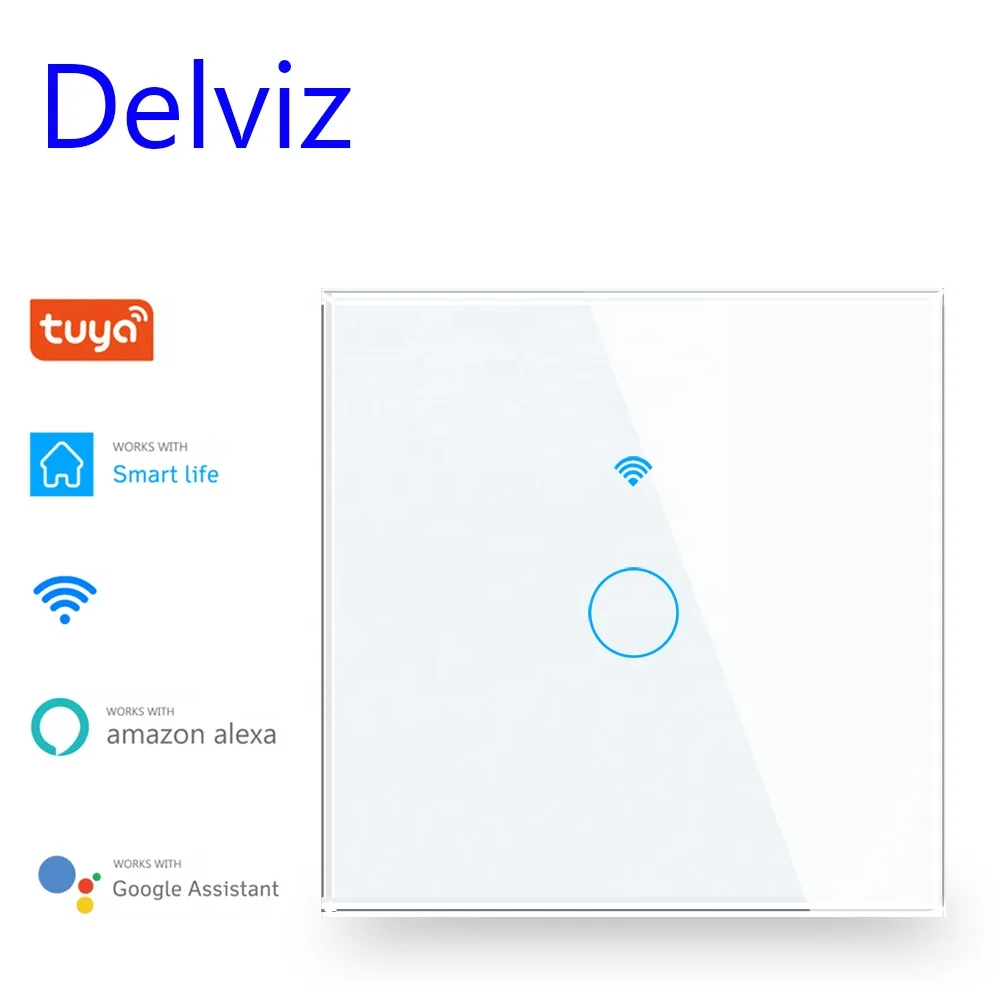 Сенсорный выключатель Delviz, европейский стандарт, прозрачная стеклянная панель, с дистанционным управлением, работает с Google Alexa, Wi-Fi, настенный смарт-выключатель